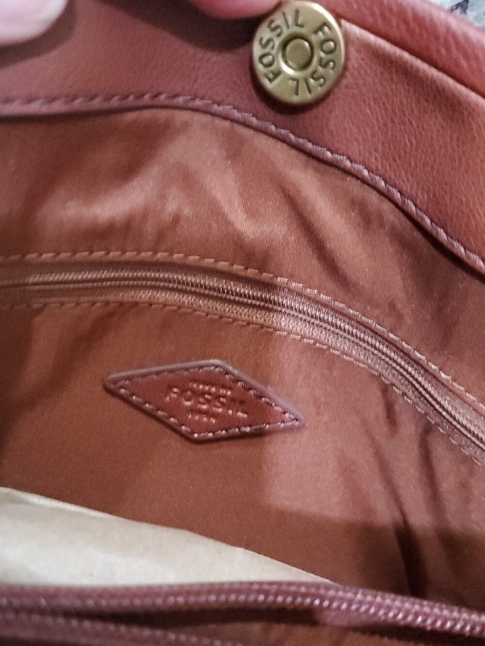 Fossil Brown Leather Satchel with Gold Hardware - Picture 5 of 10